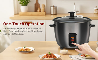 Rice Cooker 6-Cup Non-Stick Multicooker with Auto Keep Warm, One-Touch Operation Electric Grain Cooker with Removable Pot, Steamer Yogurt Maker Oatmeal Cooker, Stainless Steel Inner Liner, 1.5Qt Compact, Black
