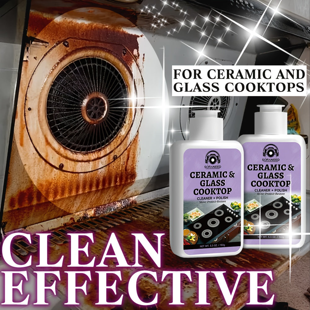 Ceramic Stove Cleaning Kit Fast-Acting Stovetop Cleaner Removes Burnt-On Grease & Stains Without Scratching – Non-Toxic Citric Acid Cream Cleaner for Glass Ceramic Cooktop, Safe & Unscented