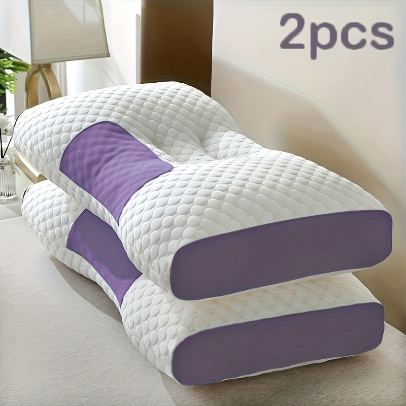 Ergonomic Cervical Neck Pillow 2-Pack Orthopedic Support Pillow for Sleeping - Adjustable Soft Massage Contour Pillow Machine Washable Removable Cover for Neck & Spinal Alignment - Gray White Yellow Purple Blue