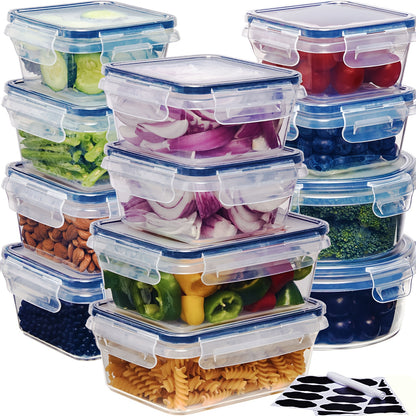 Food Storage Containers Set 24 or 48-Piece – Airtight BPA-Free Meal Prep Containers with Easy-Snap Lids Labels & Marker Reusable Plastic Snack Lunch Pantry Kitchen Organizers