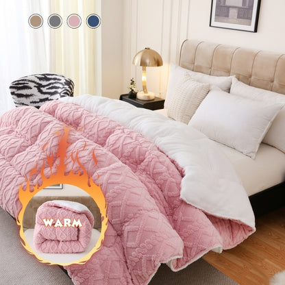 Plush Comforter Queen King Twin XL Full Extra Thick 500GSM Double-Sided Taffeta Soft Warm Fluffy Bedding for Autumn Winter – Grey Beige Blue Pink Luxury Cozy Comforter