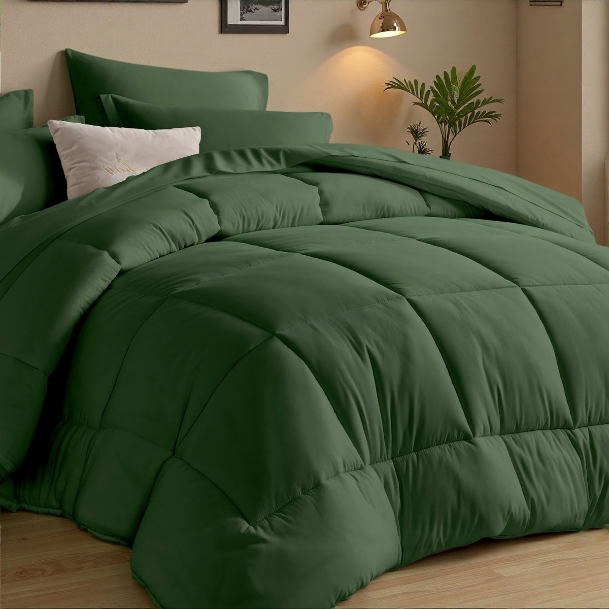 Comforter Set 5/7 Piece Checkered Pattern Bed in a Bag – Ultra Soft Breathable Fluffy Fiber Fill All Season Bedding Set with Comforter Flat Sheet Fitted Sheet Pillowcases, Twin Full Queen King 17 Colors