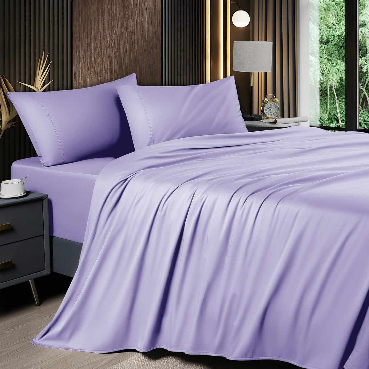 Cooling Bamboo Bed Sheet Set 4-Piece 2200TC – 16" Deep Pocket Silky Soft Breathable Luxury Bedding Flat Sheet Fitted Sheet & Pillowcases Twin Full Queen King in 11 Colors
