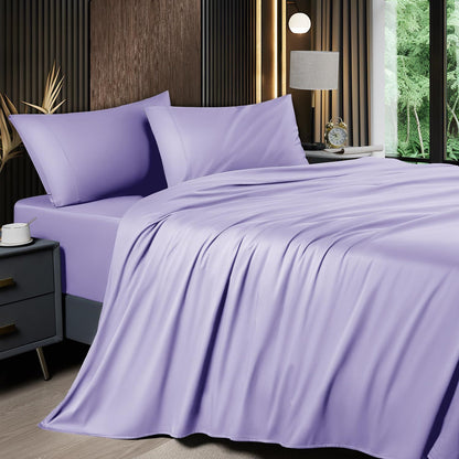 Cooling Bamboo Bed Sheet Set 4-Piece 2200TC – 16" Deep Pocket Silky Soft Breathable Luxury Bedding Flat Sheet Fitted Sheet & Pillowcases Twin Full Queen King in 11 Colors