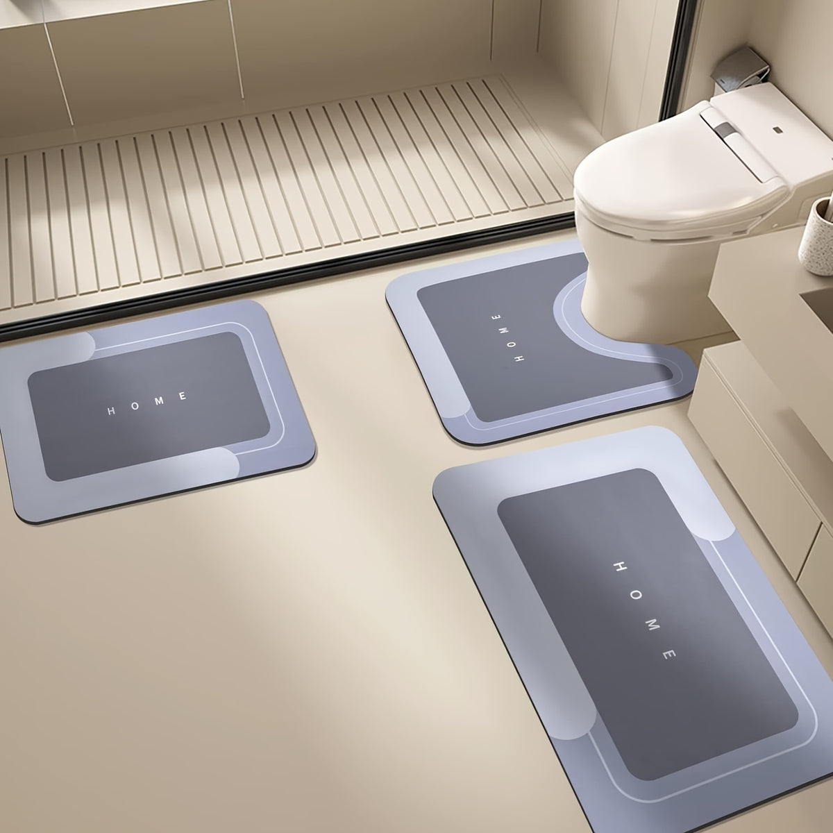 Quick Dry Bath Mat Set 3 Piece – Non-Slip Absorbent Bathroom Floor Mats for Bathroom, Kitchen, Laundry Room, Machine Washable, 3 Styles