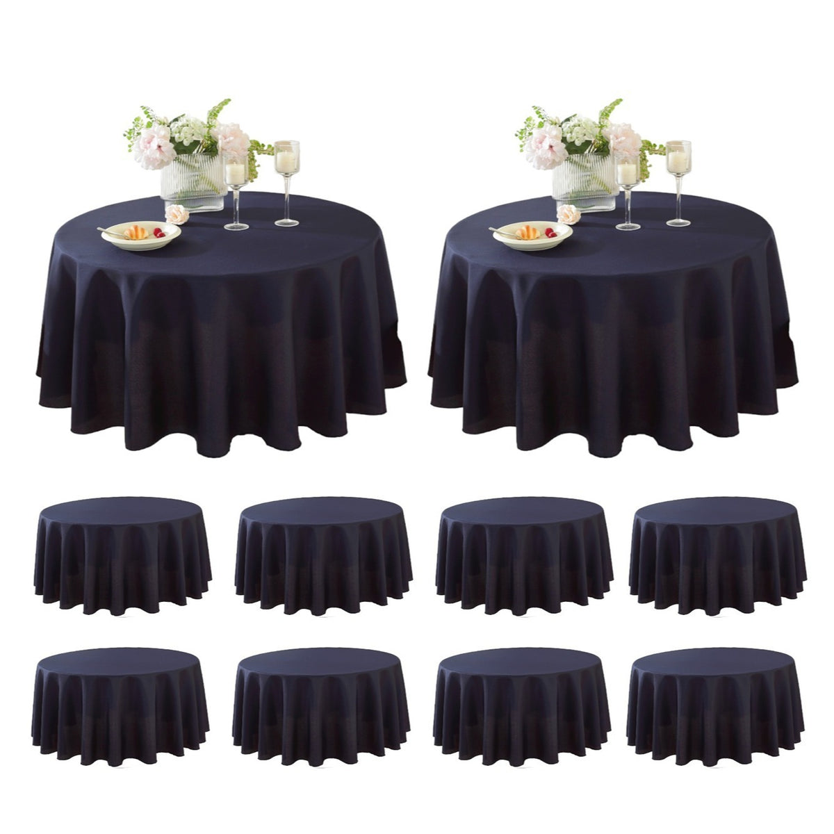 Round Tablecloth 10 Pack Wrinkle-Resistant Polyester Fabric Table Cover for Wedding Party Banquet Restaurant Home, Washable Reusable Round Table Cloth 60 70 90 108 120 Inch Multiple Colors