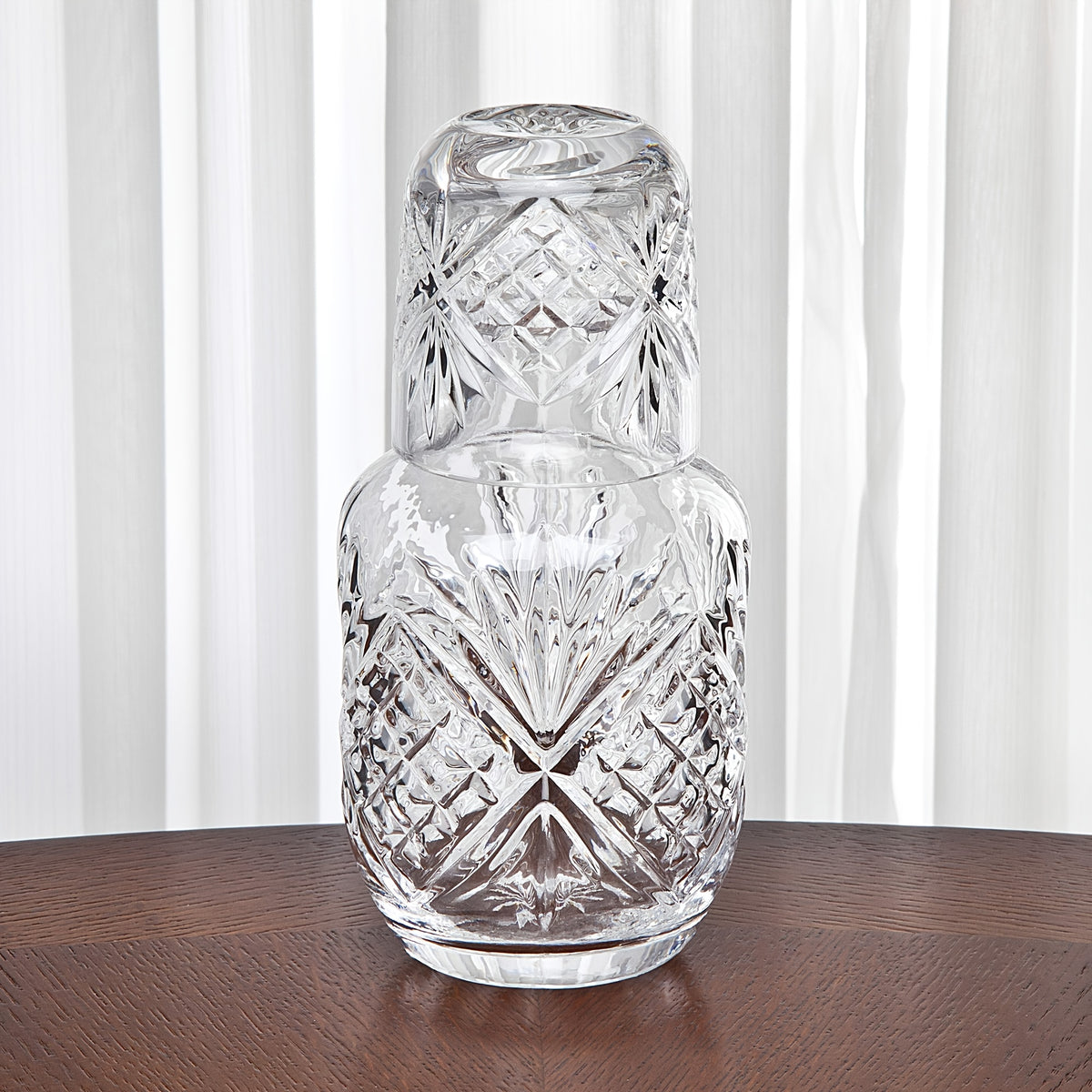 Glass Carafe Bedside Water Set with Cup - Modern Transparent Quartz Glass Kettle & Mouthwash Decanter for Bedroom Nightstand, Night Drink Pitcher, Valentine's Day Home Gift, Ice Pattern & Sunflower