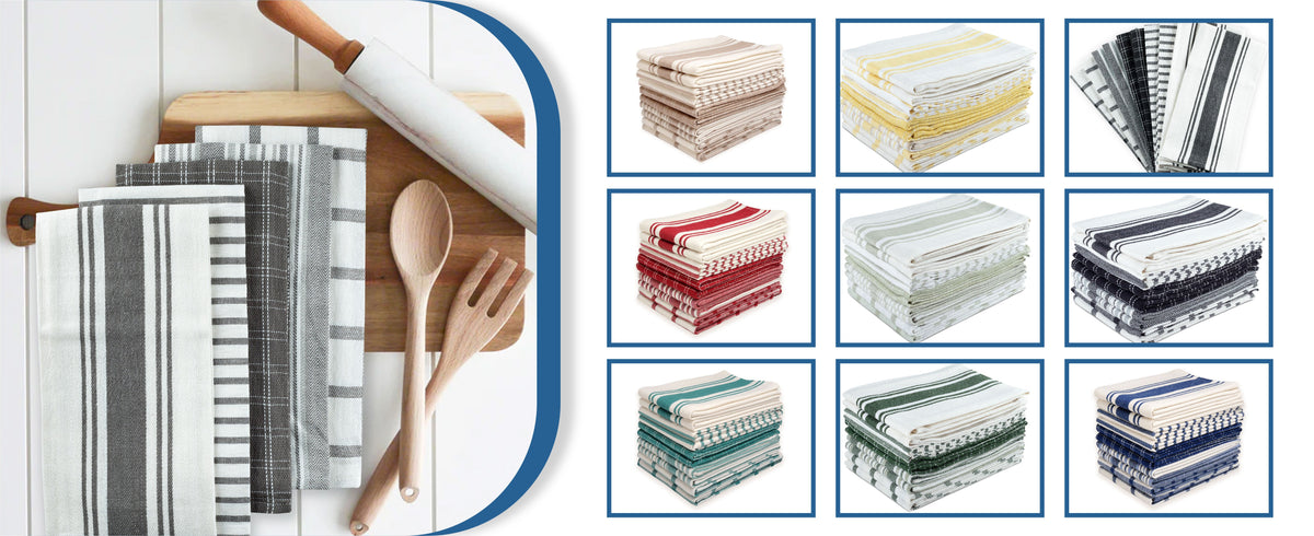 100% Cotton Kitchen Towels 10 Pack – Flat Weave Absorbent Dish Towels in Assorted Colors, Reusable Cloth Towels for Cooking, Cleaning & Drying Hands – Holiday & Everyday Kitchen Essential