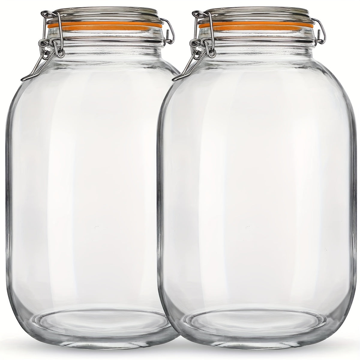 1 Gallon Glass Mason Jars with Airtight Lids 2 Pack – Wide Mouth Hinged Storage Jars with Silicone Gaskets for Fermenting Canning Preserving