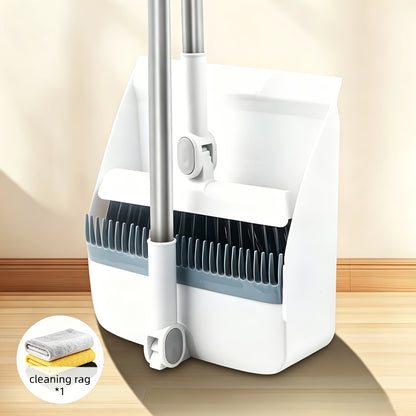 3-in-1 Upright Broom and Dustpan Set with Long Handle, Comb Teeth Dustpan, Garbage Bag Holder – Indoor Outdoor Floor Sweeping Brush Kit for Kitchen Balcony Patio Garage