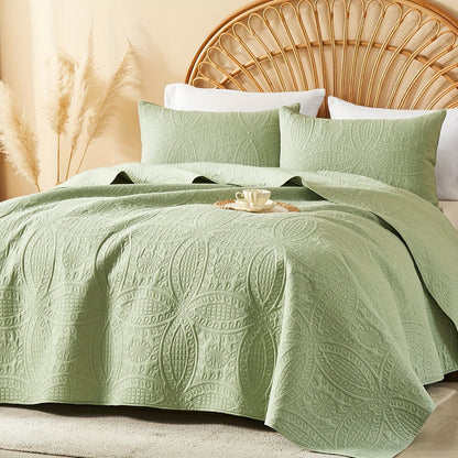 Quilt Set Queen Size 2/3 Piece Lightweight Microfiber Bedspread Soft Cool Coin Pattern Coverlet for All Seasons – Modern Summer Quilt with Pillow Cases for Bedroom Family Gift