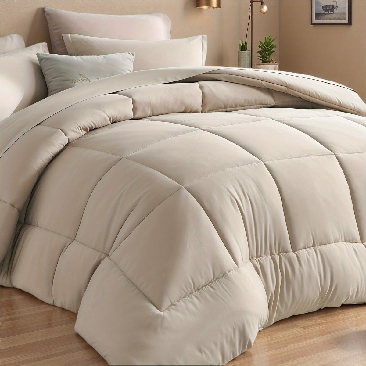 Comforter Set 5/7 Piece Checkered Pattern Bed in a Bag – Ultra Soft Breathable Fluffy Fiber Fill All Season Bedding Set with Comforter Flat Sheet Fitted Sheet Pillowcases, Twin Full Queen King 17 Colors