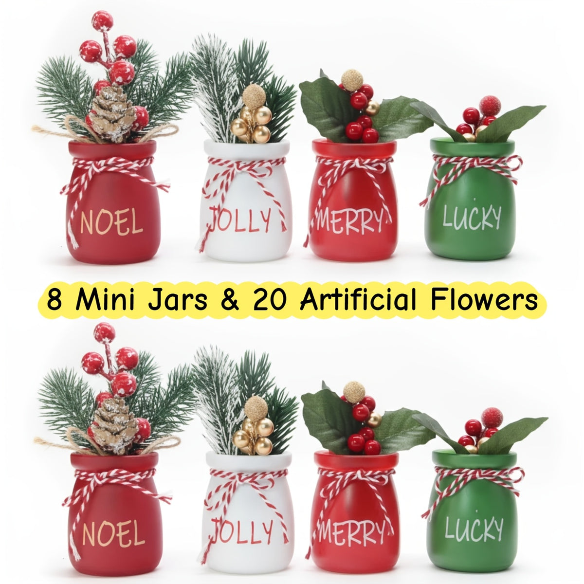 Mason Jar Centerpiece Table Decorations with Wood Tray & LED Lights – 3pcs Farmhouse Dining Room Coffee Table Decor Set for Kitchen Living Room Bathroom, Pink