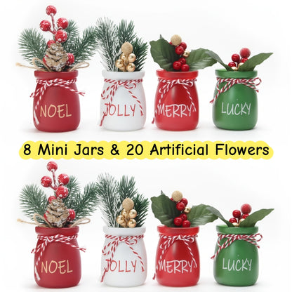 Mason Jar Centerpiece Table Decorations with Wood Tray & LED Lights – 3pcs Farmhouse Dining Room Coffee Table Decor Set for Kitchen Living Room Bathroom, Pink