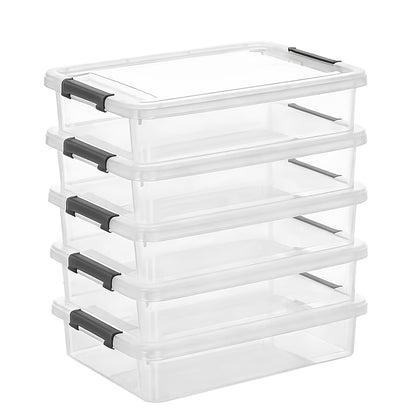 Stackable Storage Boxes with Lids Clear Plastic 5-Pack Waterproof Clip-On Organizer for Craft Supplies Beads Sewing Art Office Home