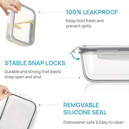 Large Glass Baking Dish Set 2 Pack 63oz/1860ml – Borosilicate Glass Food Storage Containers with Snap Airtight Lids, Oven Microwave Freezer Dishwasher Safe, Leak-Proof Meal Prep Containers