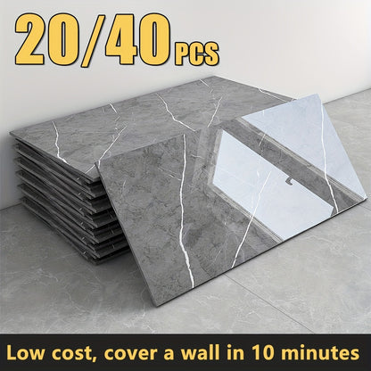Peel and Stick Marble Tile Wall Panels 20/40 Pack – Self-Adhesive Waterproof Removable Wall Stickers 23.62x11.81 Inch for Kitchen Backsplash Bathroom Living Room Office, Easy Install Home Decor