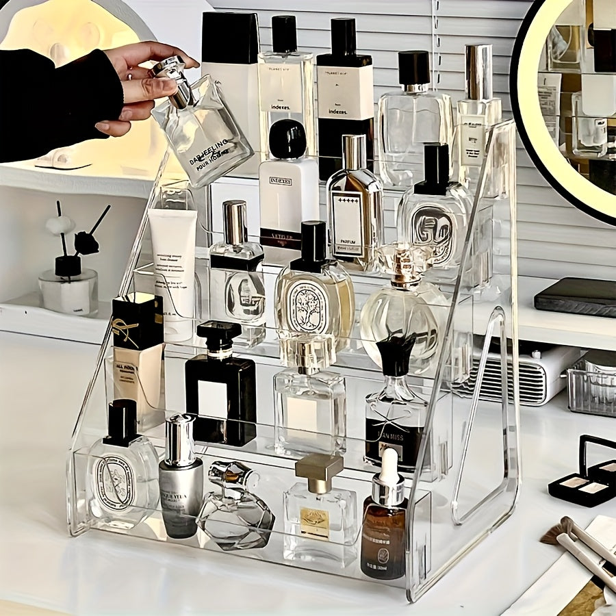Clear Acrylic Perfume Organizer 5 Tier Transparent – Countertop Vanity Display Shelf for Perfume Bottles Skincare Makeup Cosmetics Lightweight Sturdy Tool-Free Assembly Bathroom Dresser