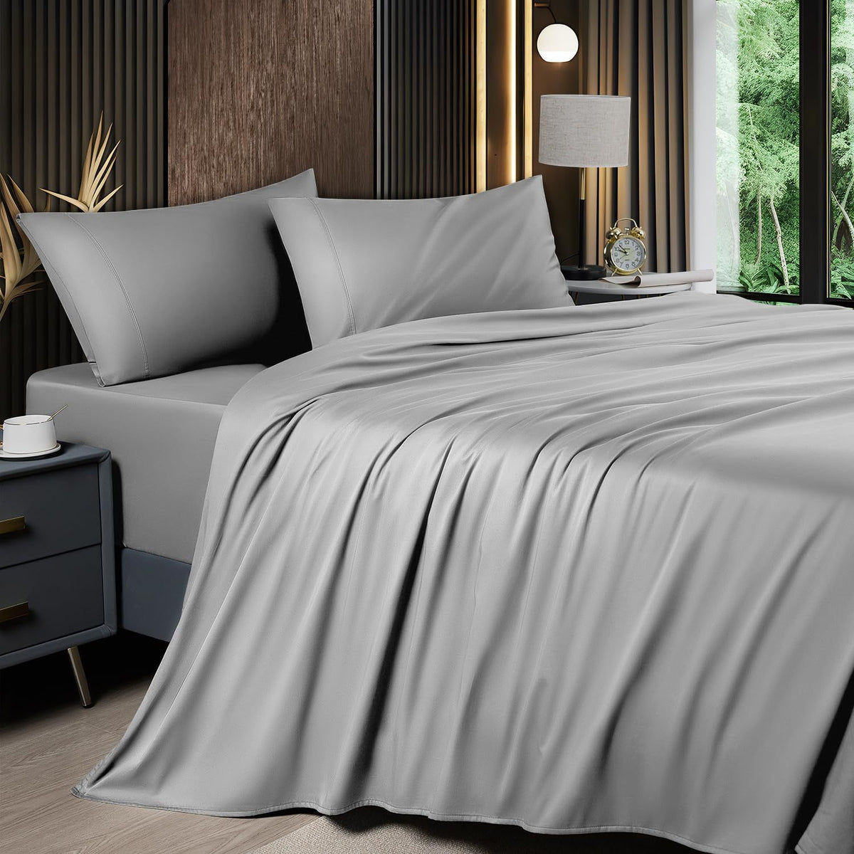 Cooling Bamboo Bed Sheet Set 4-Piece 2200TC – 16" Deep Pocket Silky Soft Breathable Luxury Bedding Flat Sheet Fitted Sheet & Pillowcases Twin Full Queen King in 11 Colors