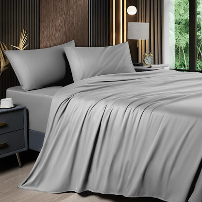 Cooling Bamboo Bed Sheet Set 4-Piece 2200TC – 16" Deep Pocket Silky Soft Breathable Luxury Bedding Flat Sheet Fitted Sheet & Pillowcases Twin Full Queen King in 11 Colors