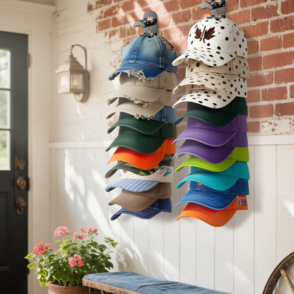 Hat Rack for Baseball Caps Wall Mounted 2 Pack – Multilayer Adhesive or Drill Mount Hat Organizer Holds Up to 20 Hats, Durable Plastic Hat Hooks for Closet Door Bedroom Wall, Black or White Hat Storage