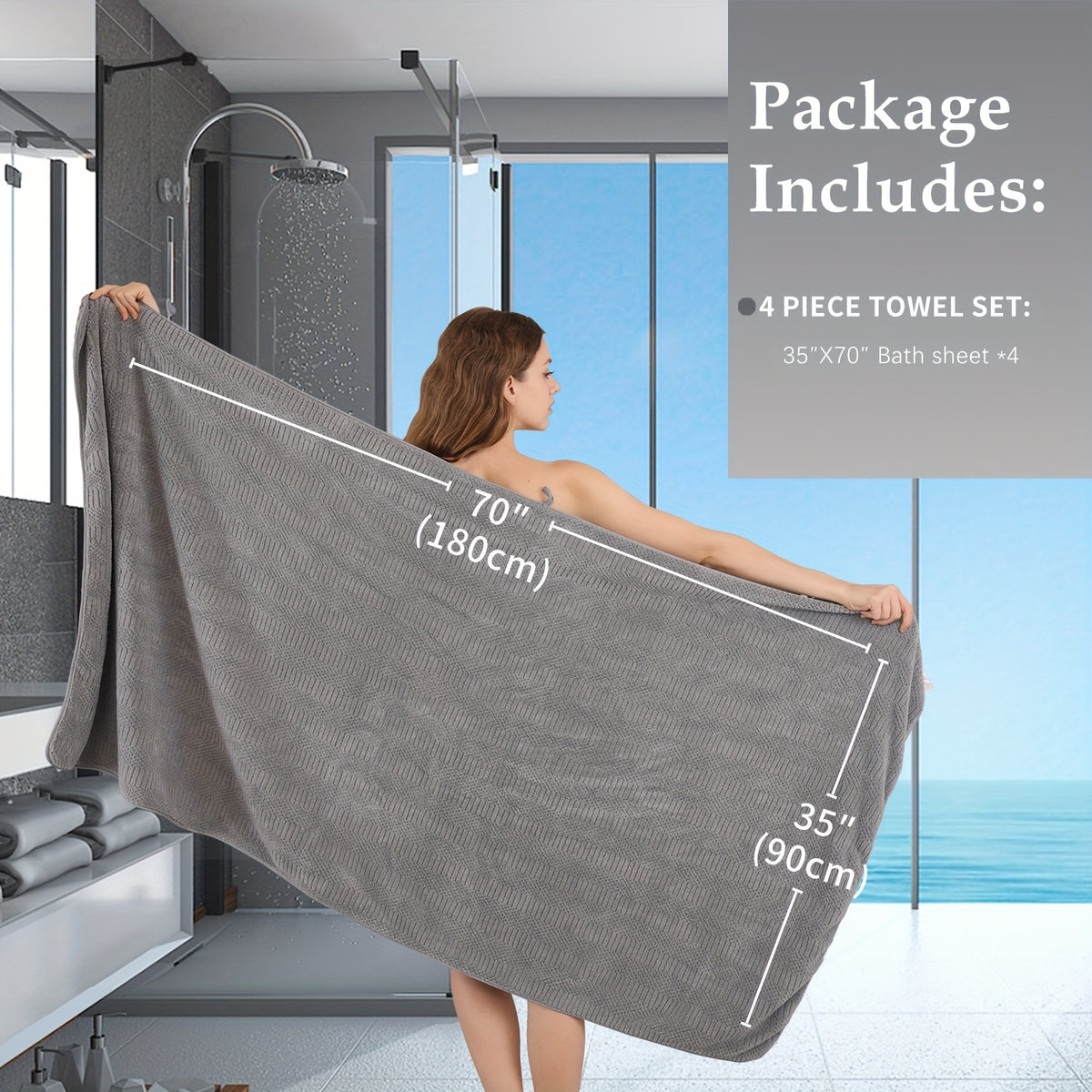 Oversized Bath Towel Set Microfiber XL – Super Absorbent Quick Dry Extra Large Bath Sheets for Family & Hotel, Soft Plush Shower Towels, 4-Piece & 8-Piece Sets, Multiple Colors & Patterns