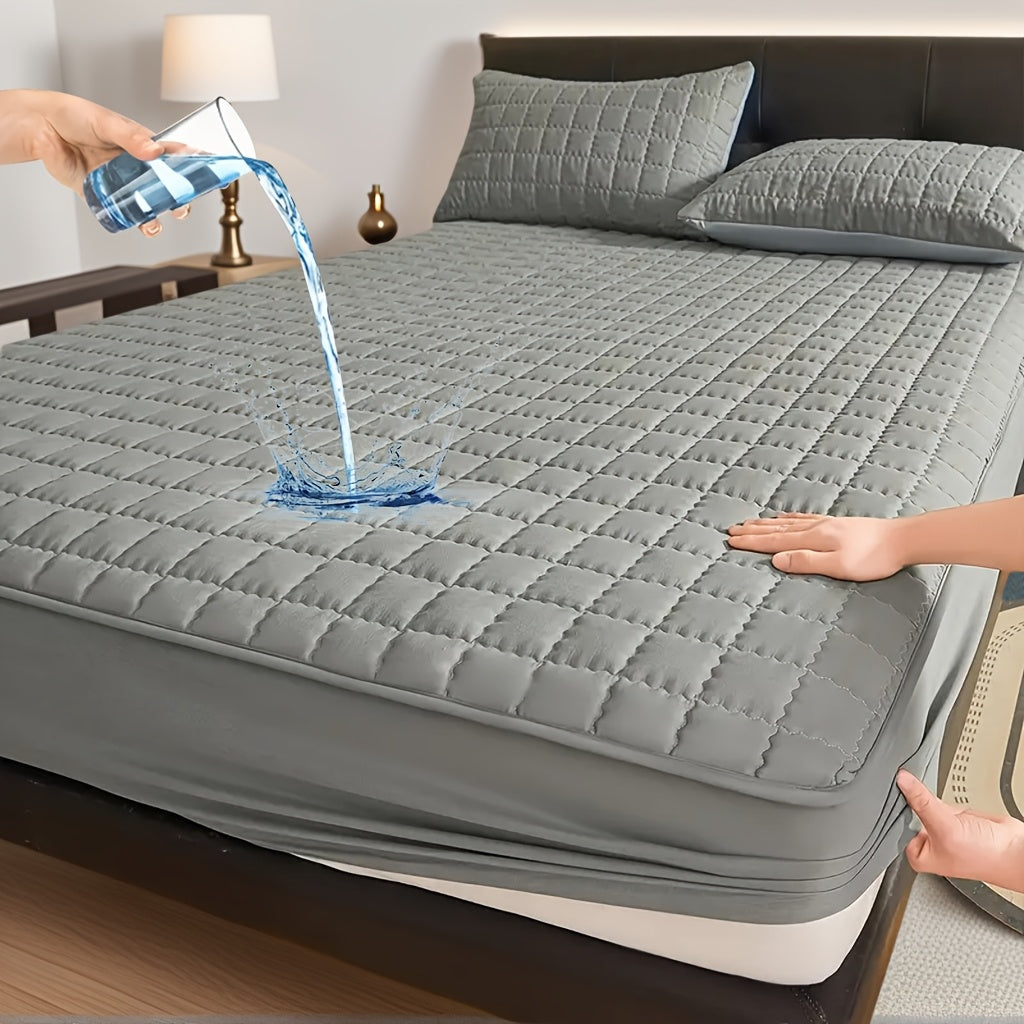 Waterproof Fitted Sheet Checkered Pattern Soft Breathable Mattress Protector - Lightweight Minimalist Bed Sheet for Twin Full Queen King - Pink Blue Green Khaki Black White Gray