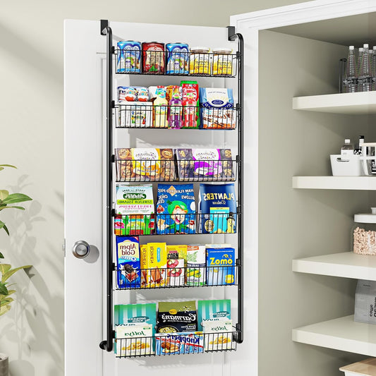 Over The Door Pantry Organizer | 8-Tier Metal Hanging Spice Rack for Pantry, Kitchen, Laundry & Bathroom | Back of Door Storage Rack, Black & White