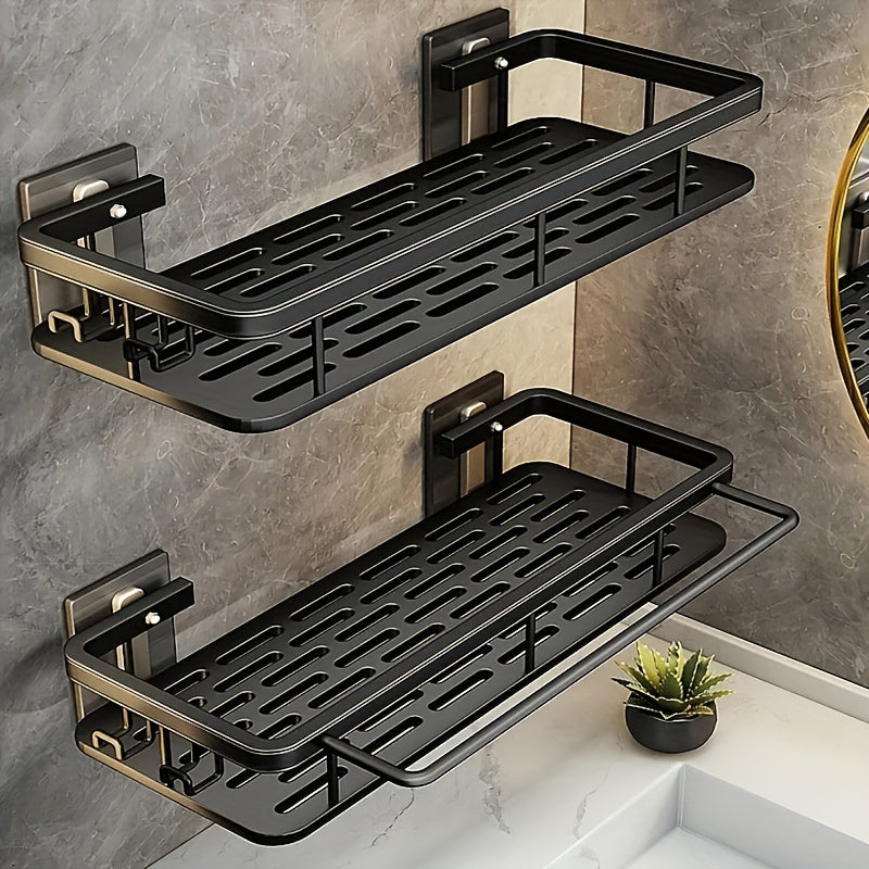Wall-Mounted Stainless Steel Shower Caddy 2 Pack – Rust-Resistant 2-Tier Bathroom Shelf Organizer, Corner Storage Rack for Shower Shampoo Soap Accessories, Space Saving Bathtub Caddy Black Silver