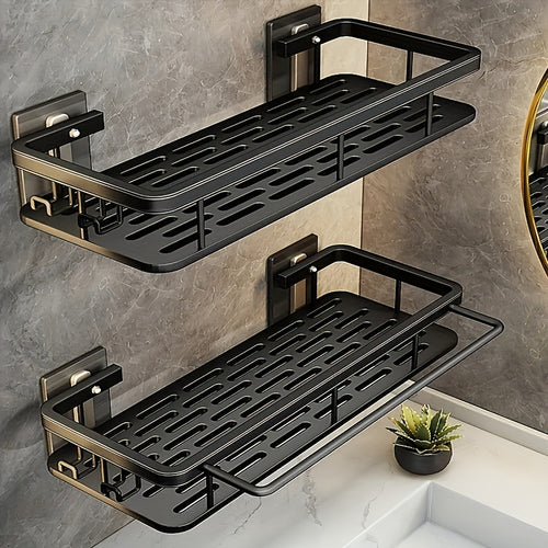 Wall-Mounted Stainless Steel Shower Caddy 2 Pack – Rust-Resistant 2-Tier Bathroom Shelf Organizer, Corner Storage Rack for Shower Shampoo Soap Accessories, Space Saving Bathtub Caddy Black Silver