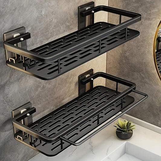 Wall-Mounted Stainless Steel Shower Caddy 2 Pack – Rust-Resistant 2-Tier Bathroom Shelf Organizer, Corner Storage Rack for Shower Shampoo Soap Accessories, Space Saving Bathtub Caddy Black Silver
