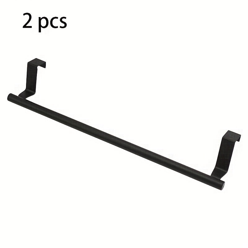 Cabinet Door Towel Bar 2 Pack Stainless Steel Over the Door Hand Towel Hanger – No Drill Dishcloth Rack for Kitchen Bathroom Cupboard Cabinet – Black Silver Towel Holder