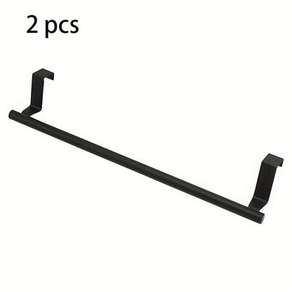 Cabinet Door Towel Bar 2 Pack Stainless Steel Over the Door Hand Towel Hanger – No Drill Dishcloth Rack for Kitchen Bathroom Cupboard Cabinet – Black Silver Towel Holder