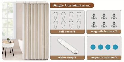 Waterproof Foldable Door Curtain No Rod Required - Privacy Partition Curtain with Hook Attachment for Bathroom Bedroom Living Room All Season Indoor Use, Easy Install Space Divider