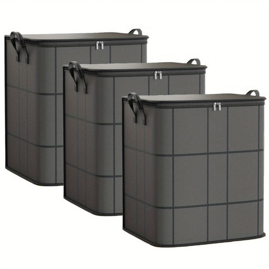 Large Clothes Storage Bags with Zipper & Reinforced Handles, 3 Pack Collapsible Closet Organizer Bins for Clothing, Blankets, Comforters & Under Bed Storage, Sturdy Fabric Storage Containers, Black