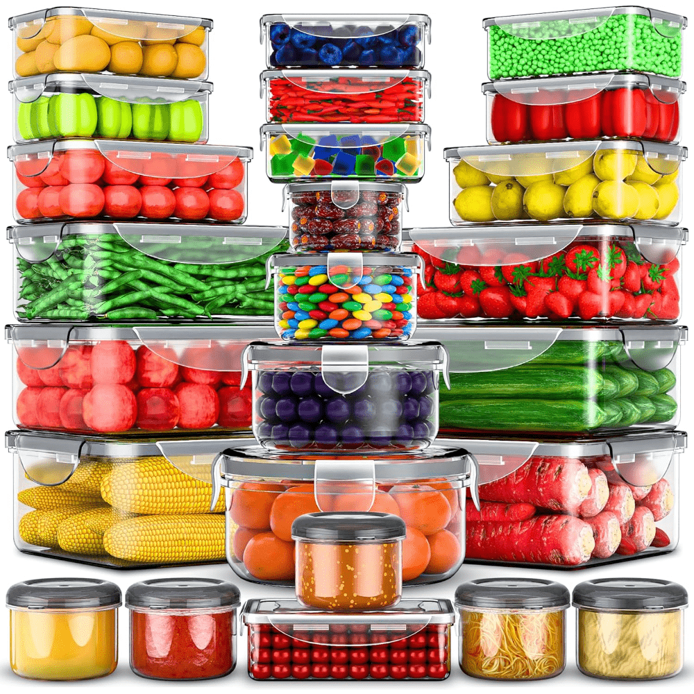 Food Storage Containers with Lids Set – Stackable Meal Prep Containers, Leakproof, Microwave & Freezer Safe, BPA-Free Plastic, 12/24/48/50 Piece Sets for Leftovers, Fruits & Vegetables