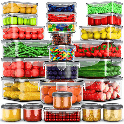 Food Storage Containers with Lids Set – Stackable Meal Prep Containers, Leakproof, Microwave & Freezer Safe, BPA-Free Plastic, 12/24/48/50 Piece Sets for Leftovers, Fruits & Vegetables