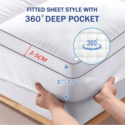 Mattress Topper Quilted Pillow Top Mattress Pad Cover, Fitted Mattress Protector 8-21" Deep Pocket Cooling, Twin Full Queen King for Hot Sleepers All Season