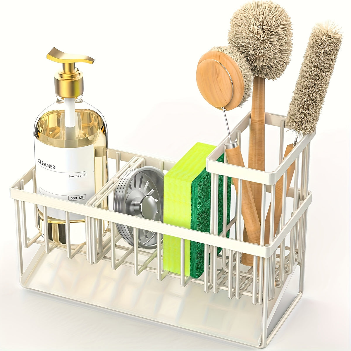Kitchen Sink Organizer with Drain Tray - Heavy Duty 304 Stainless Steel Rust-Proof Sink Caddy, Sponge Holder, Brush Rack, Space-Saving Countertop Storage Basket for Kitchen Sink, Black