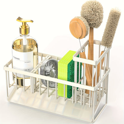 Kitchen Sink Organizer with Drain Tray - Heavy Duty 304 Stainless Steel Rust-Proof Sink Caddy, Sponge Holder, Brush Rack, Space-Saving Countertop Storage Basket for Kitchen Sink, Black