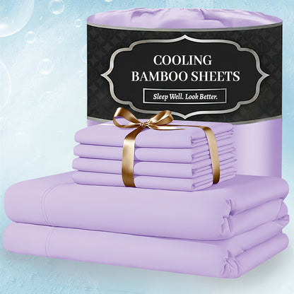 Bamboo Bed Sheet Set Extra Deep Pocket – 4 & 6 Piece Breathable Cooling Fitted Sheet Set, Soft Wrinkle-Free Hotel Luxury Bedding for Hot Sleepers, Twin Full Queen King Size with Pillowcases