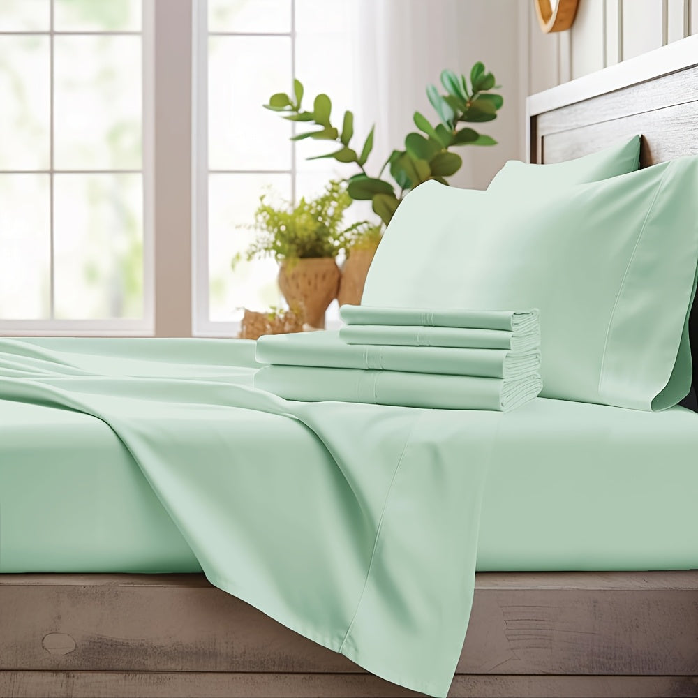 Bamboo Cooling Sheet Set 4-Piece – Cooling Bamboo Fiber Fitted Sheet, Flat Sheet & 2 Pillowcases for Hot Sleepers, Extra Deep Pocket, Twin Full Queen King, 17 Colors