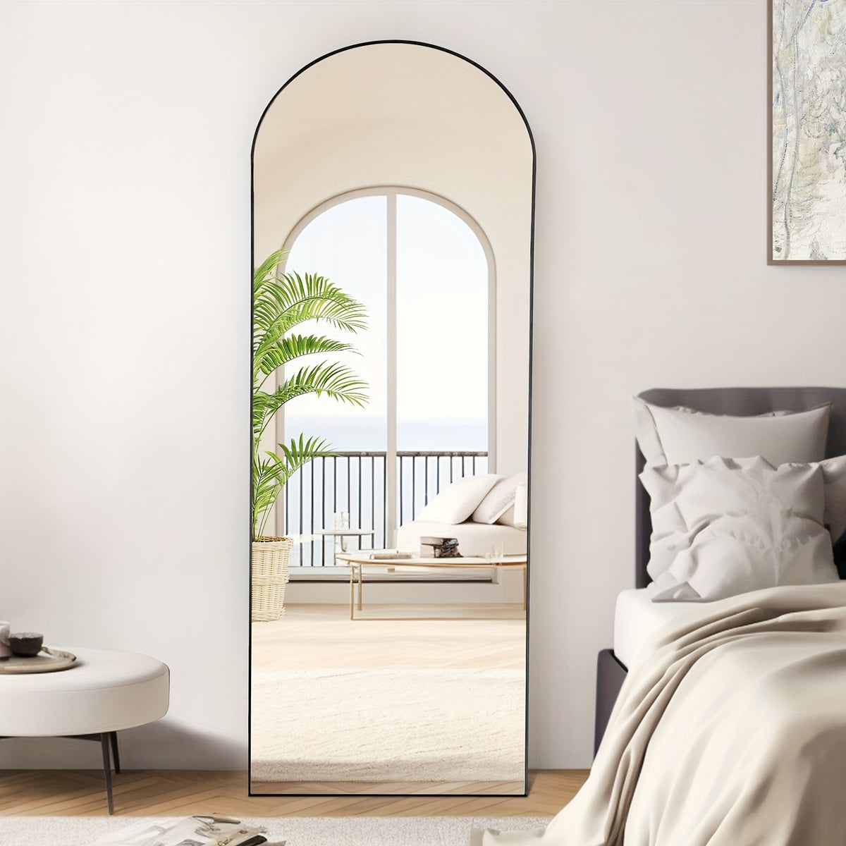 Arched Full Length Mirror 59"x16" Floor Mirror with Aluminum Alloy Frame & Shatter-Proof Nano Glass – Standing Full Body Wall Mirror for Bedroom Living Room Cloakroom