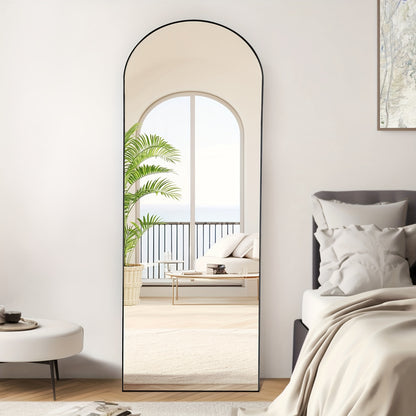 Arched Full Length Mirror 59"x16" Floor Mirror with Aluminum Alloy Frame & Shatter-Proof Nano Glass – Standing Full Body Wall Mirror for Bedroom Living Room Cloakroom