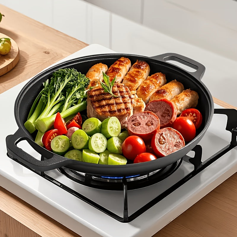Cast Iron Skillet 11 Inch Pre-Seasoned Round Grill Pan with Dual Loop Handles, Even Heating for Oven Stovetop Grill Campfire, Pizza Pan Cast Iron Cookware for Indoor Outdoor Cooking