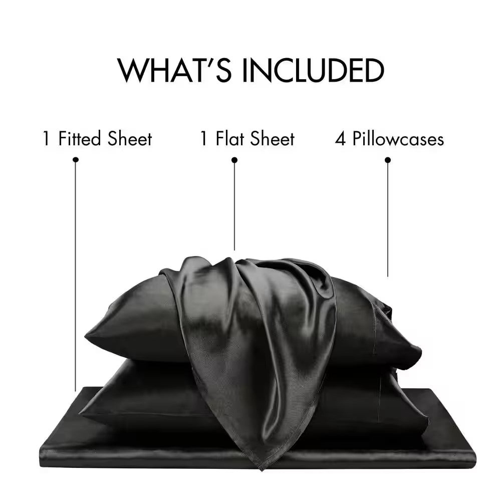 Satin Sheets Set 2100TC Ultra Soft Silky Breathable Bed Sheet Set 3 4 Piece Luxury Hotel Quality Deep Pocket Twin Full Queen King Champagne Black Pink Burgundy Navy