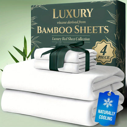 Cooling Bed Sheets Set Bamboo Blend - Ultra-Soft Breathable Deep Pocket Sheets for Hot Sleepers, Twin Full Queen King Size, 13 Colors, Moisture-Wicking Temperature Regulating Bedding