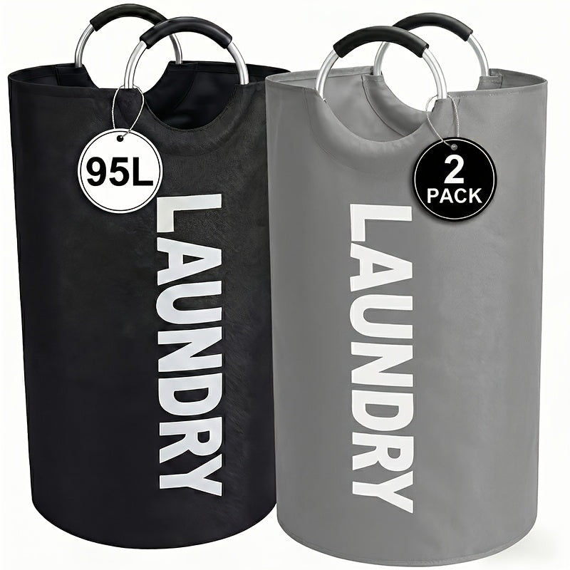 Large Laundry Basket Set of 2, Foldable 25.1 Gallon Elevated Hamper with Half Ring Handle – Collapsible Clothes Hamper for Bedroom, Bathroom & Dorm, Multiple Colors, Sturdy & Space-Saving Design