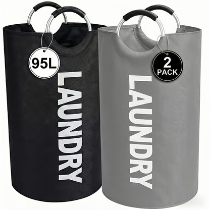 Large Laundry Basket Set of 2, Foldable 25.1 Gallon Elevated Hamper with Half Ring Handle – Collapsible Clothes Hamper for Bedroom, Bathroom & Dorm, Multiple Colors, Sturdy & Space-Saving Design