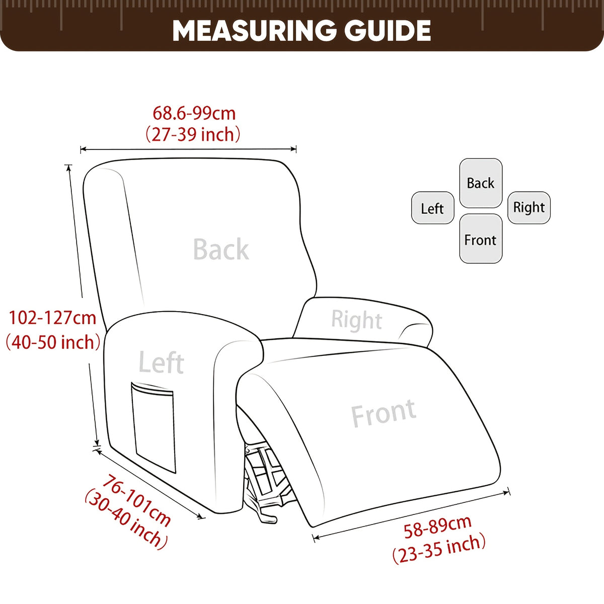 Stretch Recliner Cover with Pocket – 4 Season Washable Recliner Slipcover, Soft Jacquard Knit Fabric, Anti-Slip Sofa Chair Protector for Living Room, 9 Colors